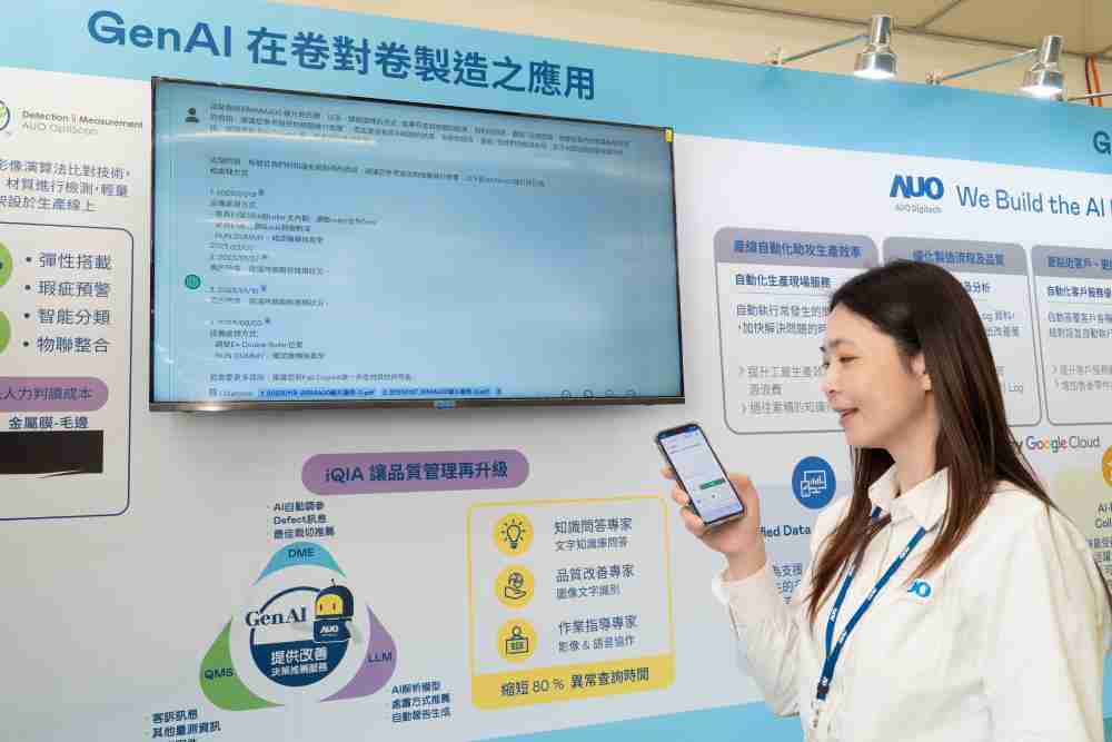 2468BET数位积极发展数智化转型，，，，透过AI落地应用优化制造流程，，，革新人力、、、生产效率与设备维护效益，，图为〝智能质量推升助手-iQIA〞（Intelligent quality improve assistant）应用情境，，协助质量管理再升级。。